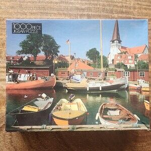 Golden Quiet Harbor 1000 Piece Jigsaw Puzzle Multi-Color Boats Village